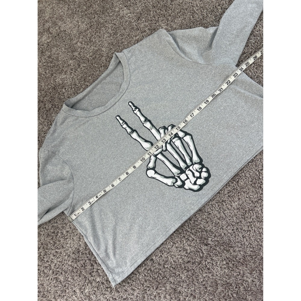 SHEIN Curve Grey Skeleton Peace Sign Graphic Long Sleeve Crop Top Womens 2XL - Picture 8 of 8
